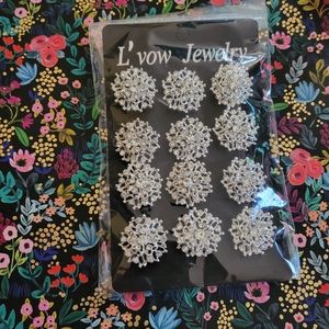 12 pk 1 inch silver crystal pins
